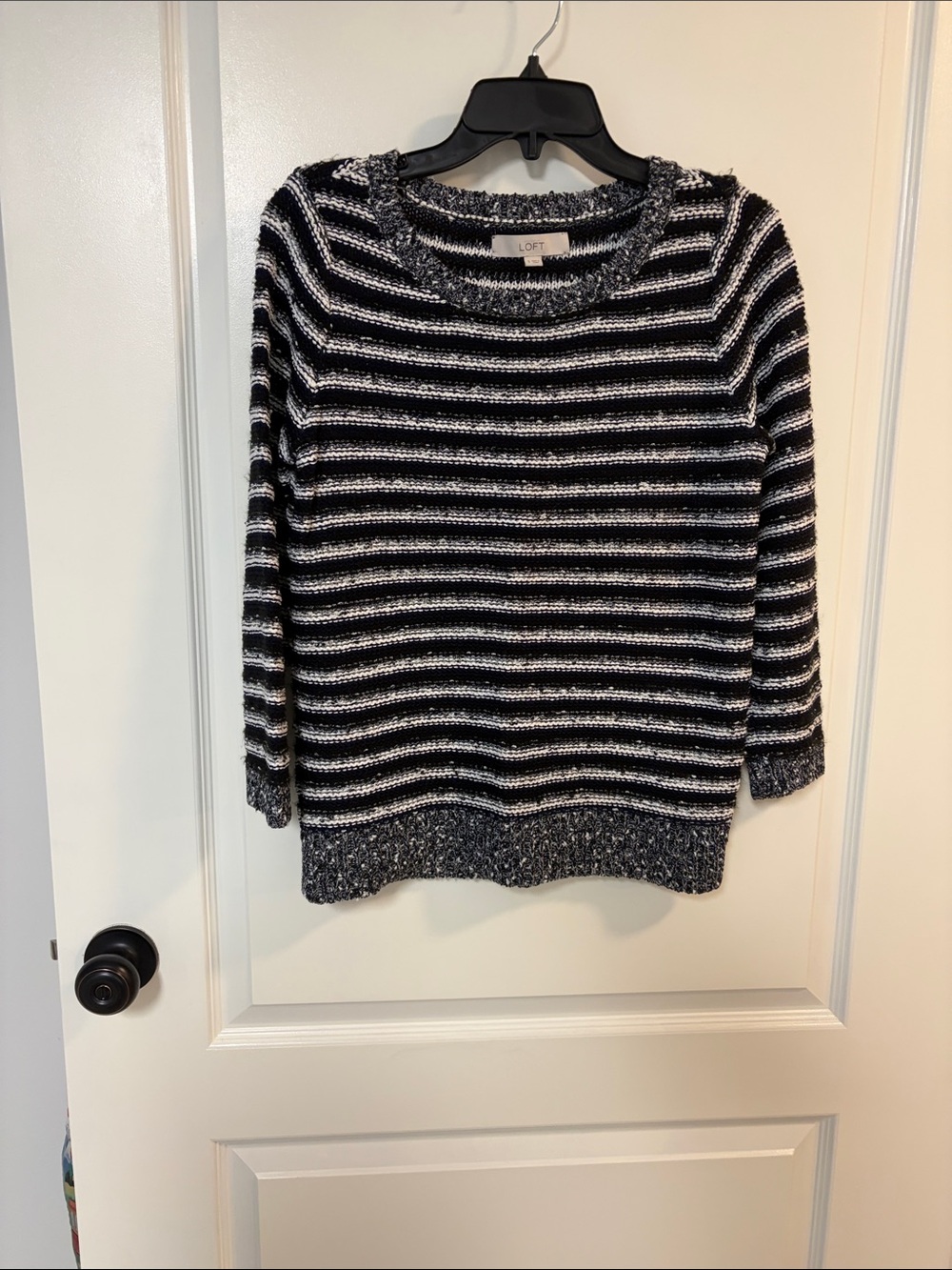 LOFT Black & White Striped Crewneck Sweater